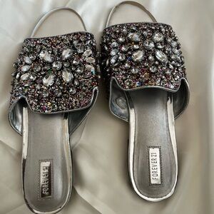 Forever 21 Glittering Silver Embellished Mules size 8